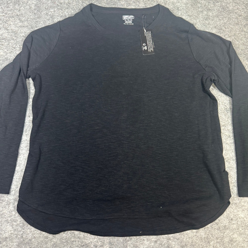 Kirkland Signature Womens Black Long Sleeve Slub Tee 100% Cotton XL 7771740